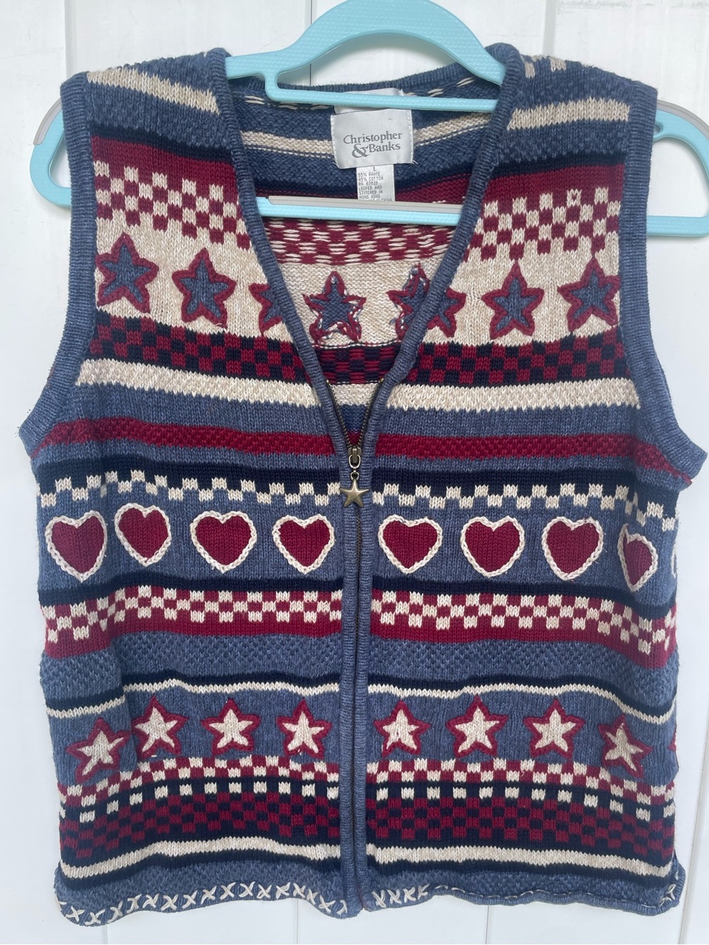 Christopher & Banks Hand Embroidered Cottage Core America Zip Up Sweater Vest, L